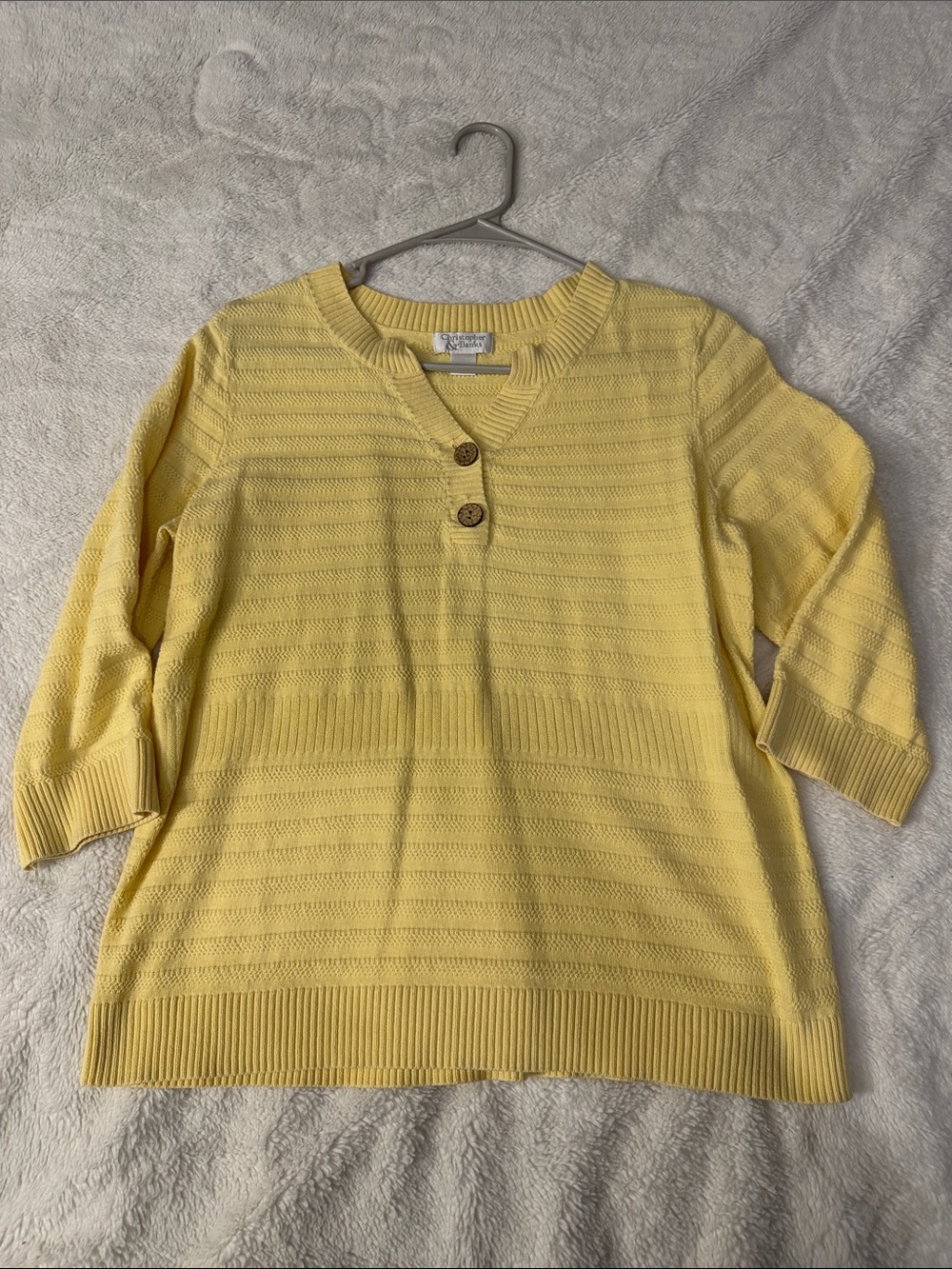 Christopher & Banks Pale Yellow V-Neck Button Knit Sweater